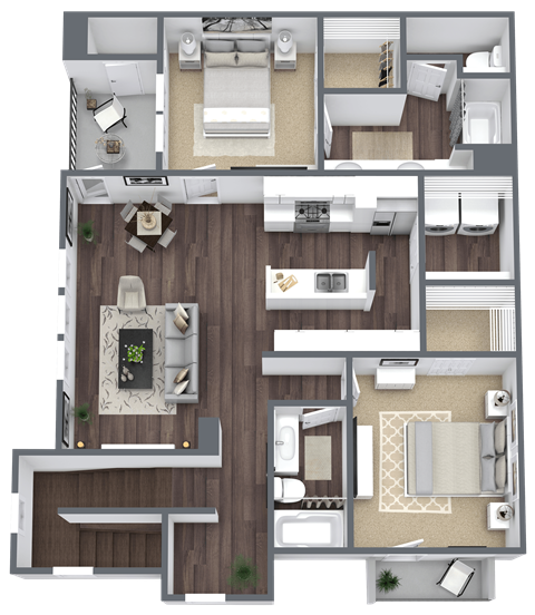 Floor plan for 2 beds, 2 baths, 1065 sqft